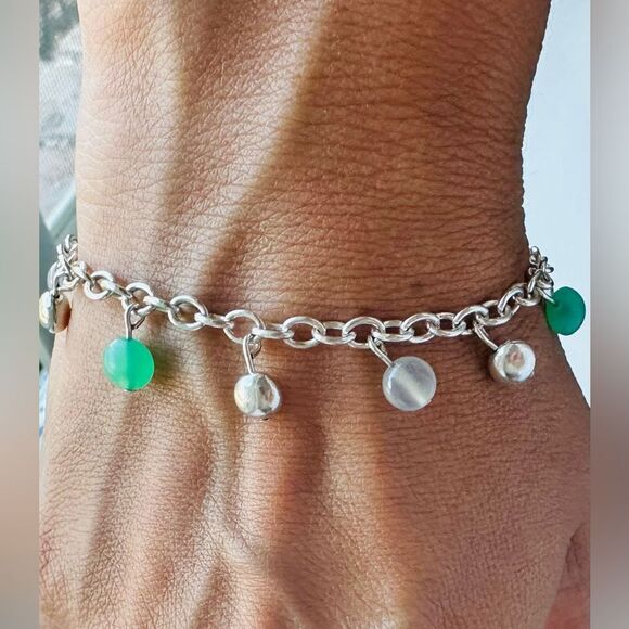 RARE Tiffany & Co Chrysoprase, Moonstone, Bead Bracelet, 6.9" - Picture 2 of 12